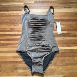 Calvin Klein Women's Shimmer Pleated One Piece Swimsuit - Bronze - Size 4